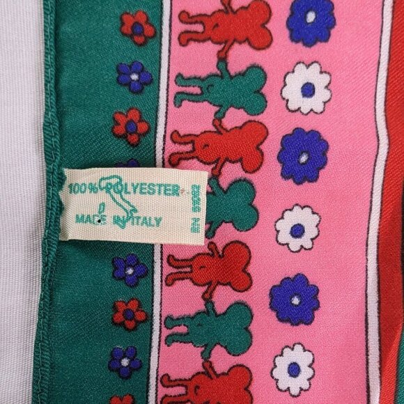 VTG Green Pink Blue Small Mouse Floral Square Scarf - Picture 7 of 7